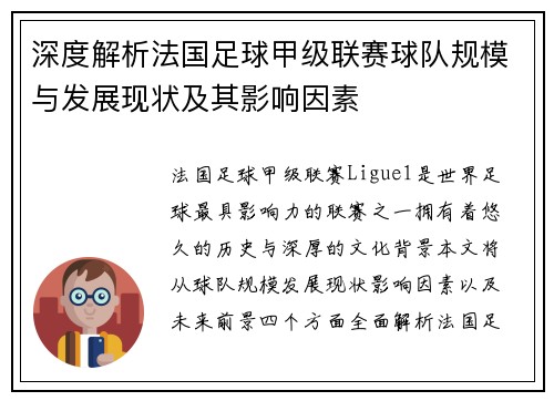 深度解析法国足球甲级联赛球队规模与发展现状及其影响因素